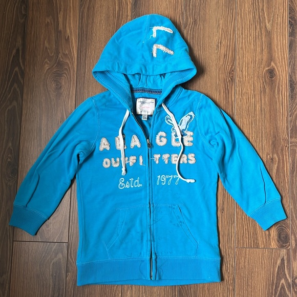 American Eagle Outfitters 3/4 Sleeve Zip Hoodie - Blue - Picture 1 of 8